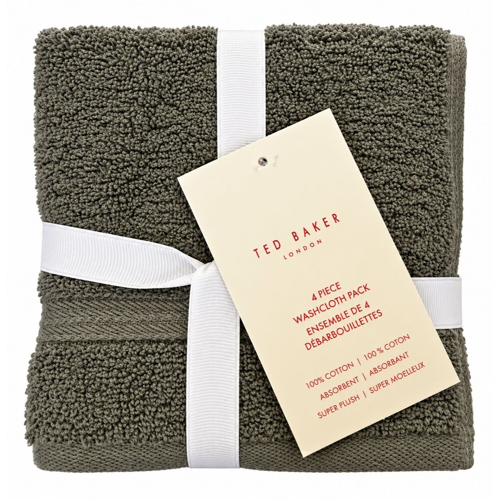 Ted Baker London Gray Washcloths Facecloths Set of 4 Pack Super Plush Cotton